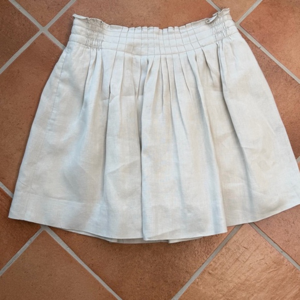 J. Crew Linen Mini Skirt A-Line Beige Tan Sz 2 Pleated Lined
